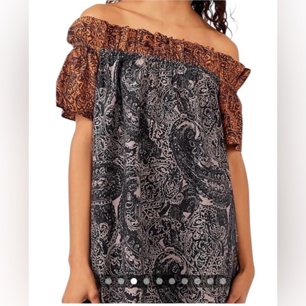 NWT Free People Sophie Large Dark Combo printed brown, black, gray mini dress